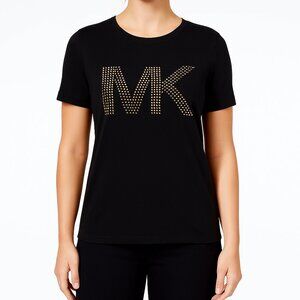 Michael Kors Short-Sleeve Sweater Top – Black – Studded‎ Logo – L – NWT